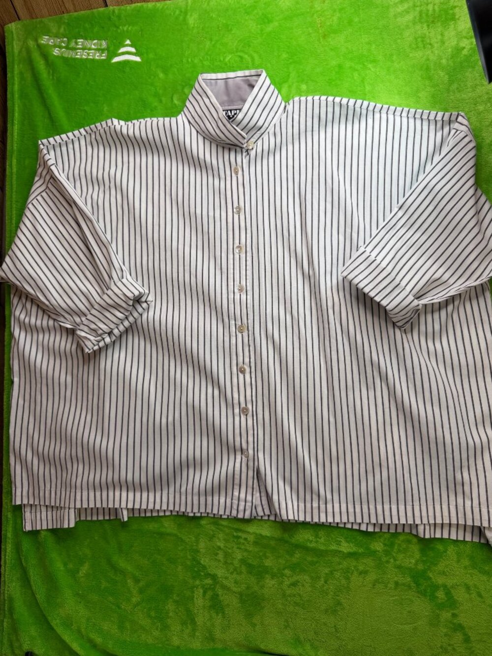 Vtg Staples USA Pinstripe Blouse Sz 12 Oversized Mandarin Collar